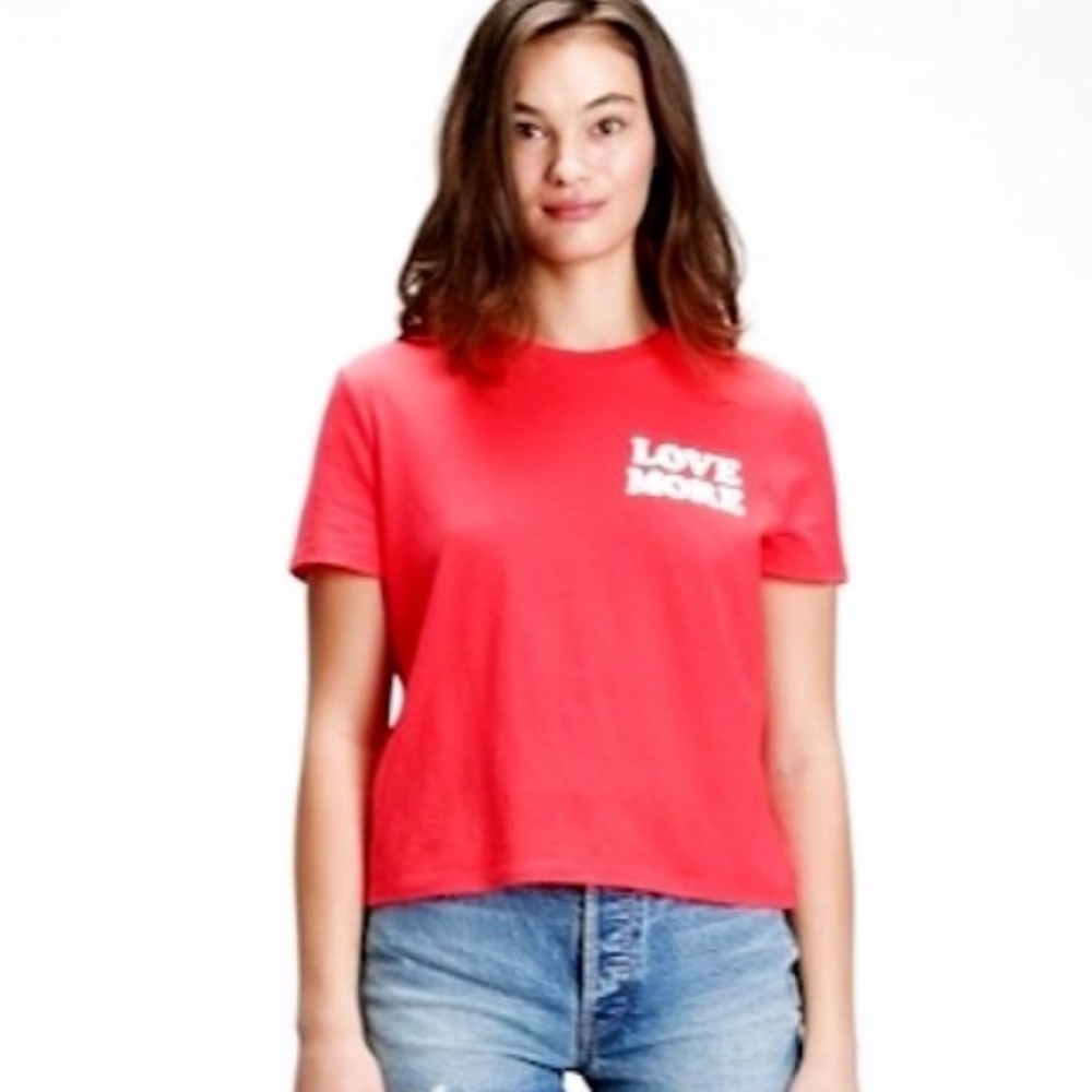 GAP “Love More” Pink Cropped Graphic Tee